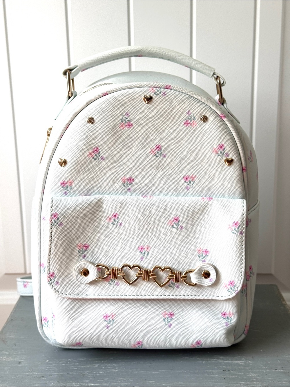 Under One Sky White Floral Mini Backpack Handbag Pink/White